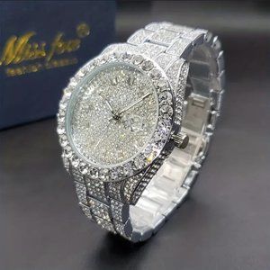 COPY - Silver Luxury Men's Watch Iced Out Twinkle Big Faux Diamond Quartz Watch